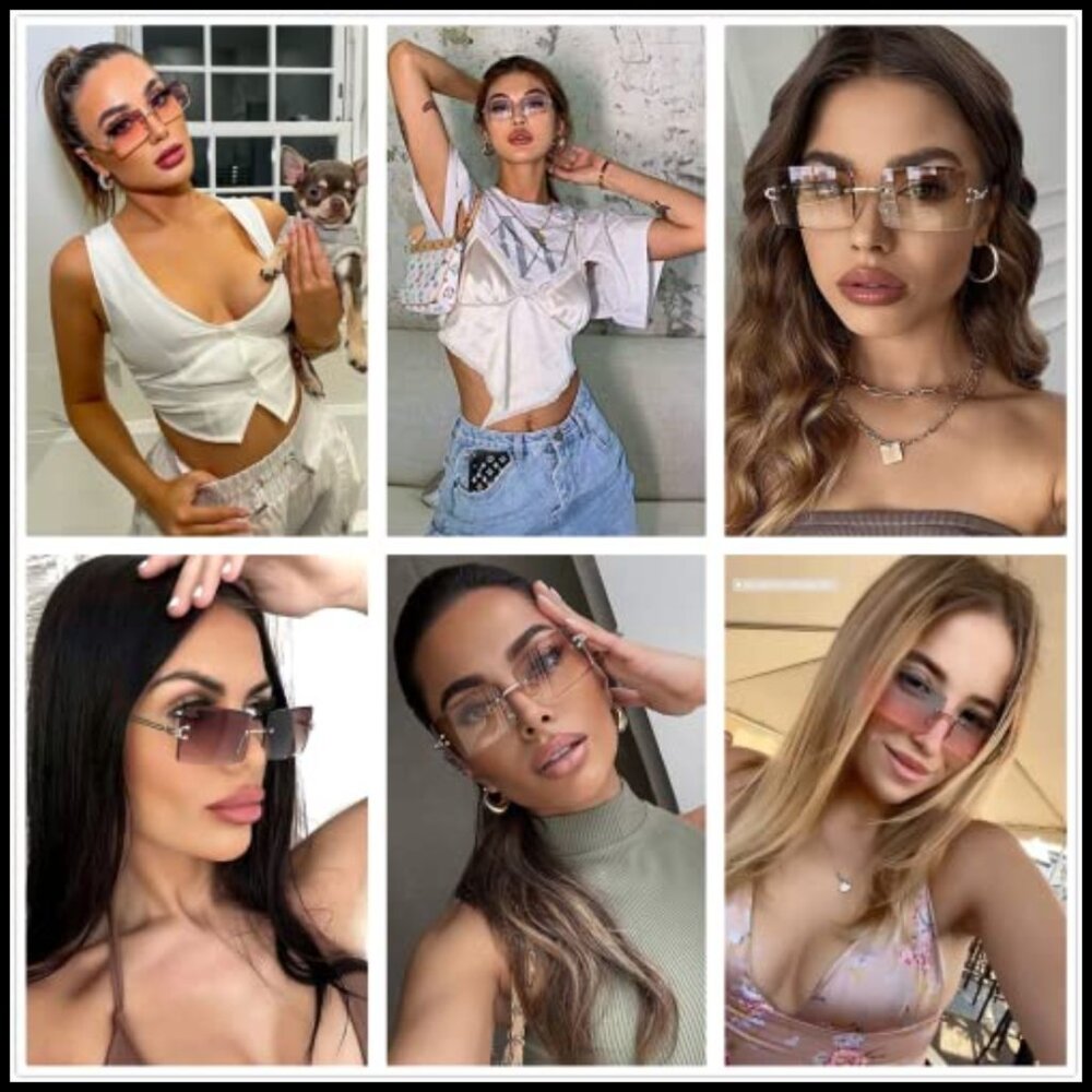 Retro Rimless Sunglasses Rectangle Frame Vintage … - image 3